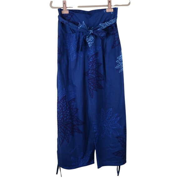 Aller Simplement Pants - Aller Simplement S M Blue Floral 100% Cotton Wide-Leg Cropped Womens Pants Boho